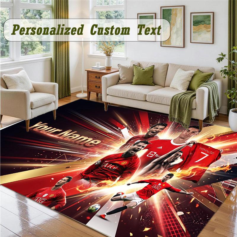 Crystal Velvet Square Rug Custom NameCristiano Ronaldo Pattern Non Slip Home Floor Decor Rug