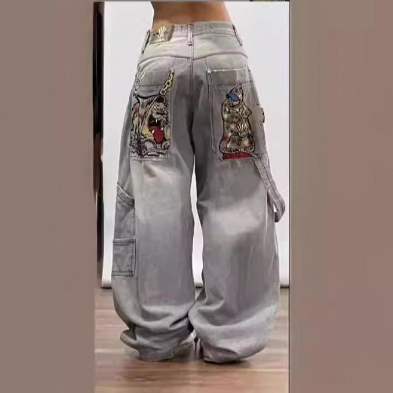 Pantalones Vaqueros Góticos Y2K para Hombre Corte Recto Holgado Estilo High Street Vaqueros de Algodón Juventud
