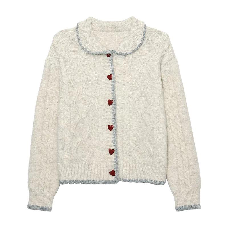 

Korean Style Women’s Sweet Peter Pan Collar Color-Block Knit Cardigan - 2024 Autumn/Winter Loose Fit Sweater One Size