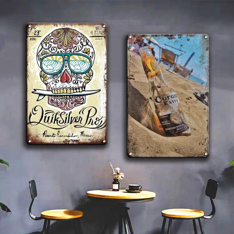CORONA EXTRA Metal Tin Sign Vintage Beer Poster Decorative Plaques Retro Pub Bar Decor Plate Skull Metal Sign Wall Stickers