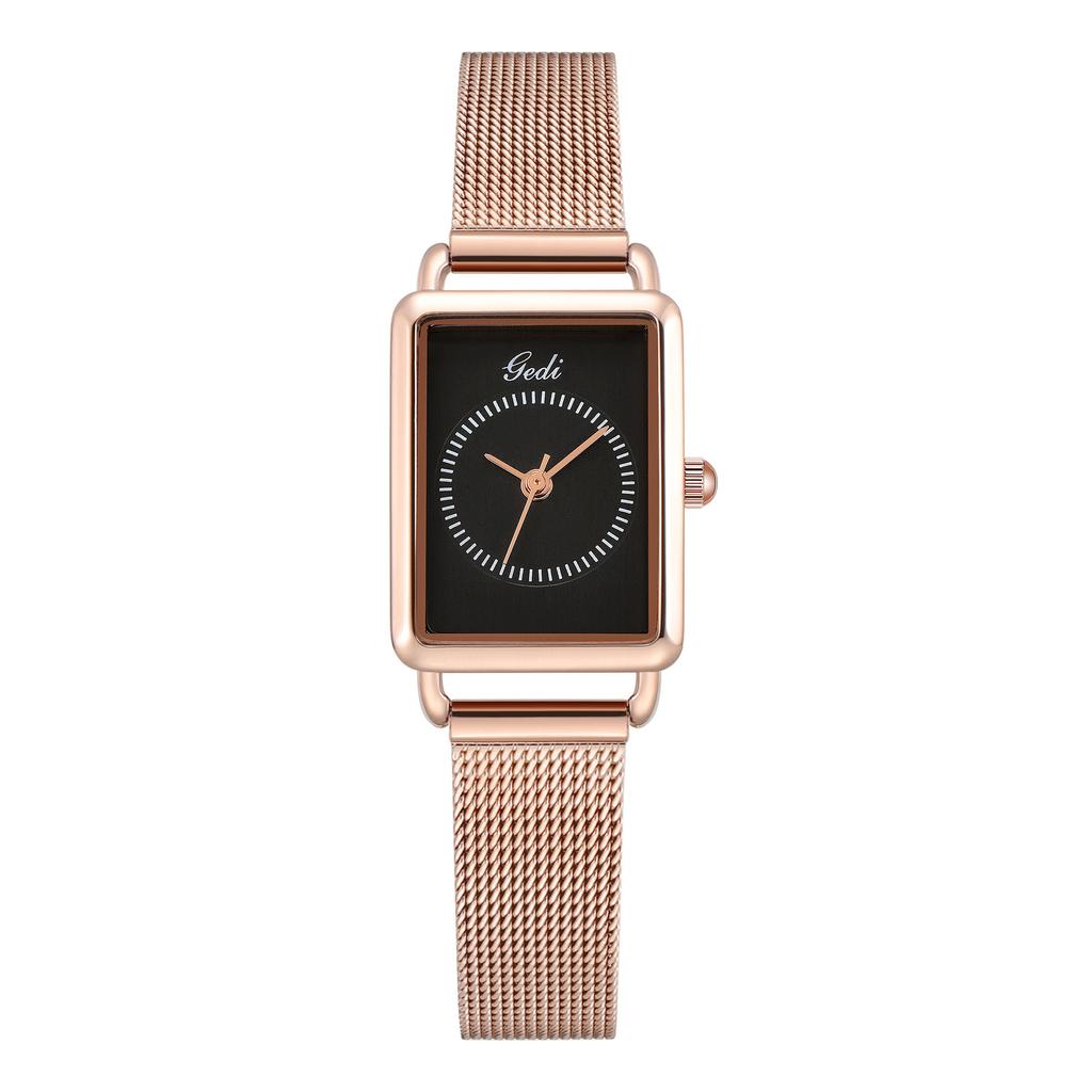 Retro Rectangular Small Dial Fashion Wind Stainless Steel Mesh Belt Temperament Small Waterproof Quartz Watch