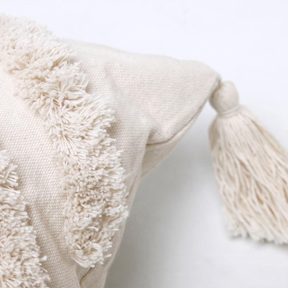 Tufted Cotton Fabric Pillowcase Simple Nordic Style Geometric Tassel Decoration Cushion Case Invisible Zipper Soft Throw Pillow Cover