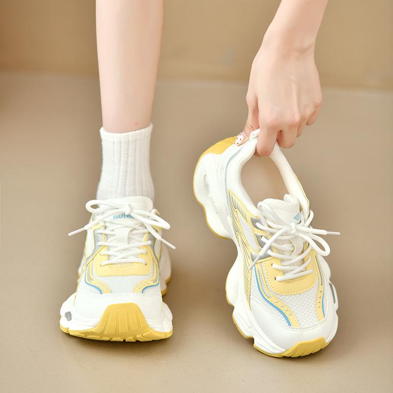 Mesh summer new breathable 2025 versatile dad shoes women's fashion lace-up platform sports casual white shoes