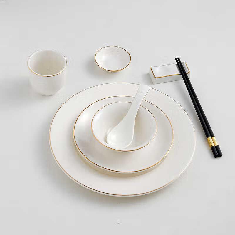 Gold-Rimmed Ceramic Dinner Bowl
