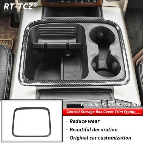 Central Storage Box Cover Trim Frame For Dodge RAM 1500 2015-2017 Carbon Fiber