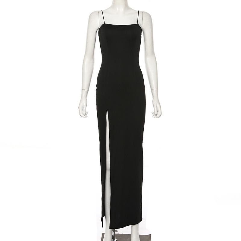 Summer Split Slim Fit Backless Black Sexy Dress Women Sleeveless Strapless Elegant Party Dresses Women Vintage Fashion Club Evening Red Dress 25771