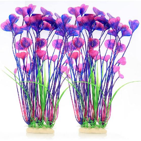 ALEGI Fish Tank Decorations Plastic Plants Large,Aquarium Artificial Plants Decoration Ornament Safe for All Fish-16 inch 2Pcs (Red 2 Pcs)