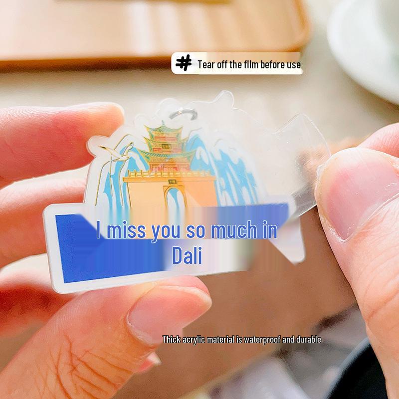 Acrylic Road Sign Keychain with "Where I Am, I Miss You" Message