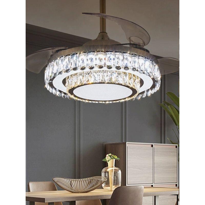 Crystal Fan Lamp Bedroom Dining Room Invisible Ceiling Ceiling Fan Lights Living Room Wind Mute Fan with Lights Chandelier