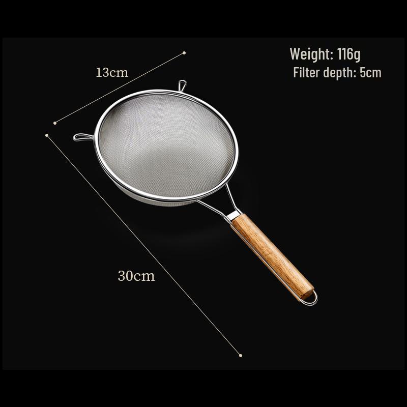 304 Stainless Steel Large Ladle with Wooden Handle and Double Ear, Kitchen Utensil Skimmer & Noodle Strainer.