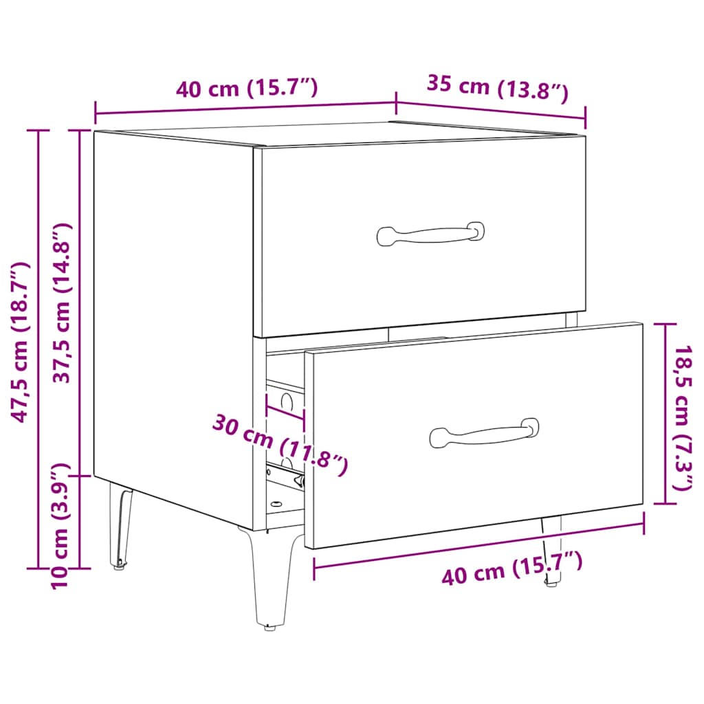 Nightstand Black Oak Effect 40 x 35 x 47.5 cm