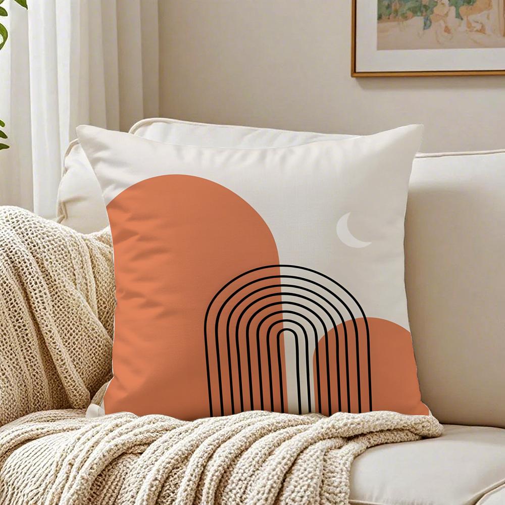 Geometric Square Warm Color Modern Simpe Art Cushion Cover Linen Pillowcase Soft For Sofa Bed Home Room Decor