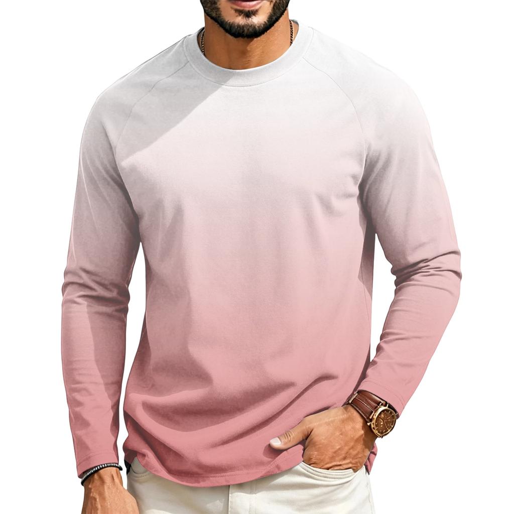 Men's Long Sleeve Raglan T-Shirt with Gradient Design for Casual Everyday Wear