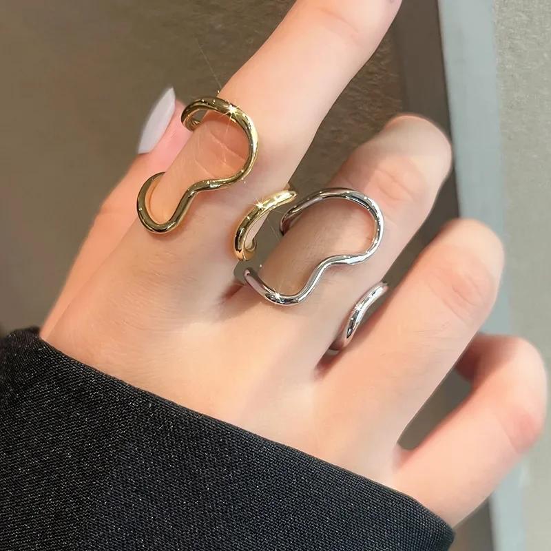 Personality Fashion Stainless Steel Irregularity Line Couple Rings for Women Men Temperament Opening Adjustable Finger Jewelry