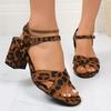 Fashion Women's Leopard Print Thick Heel Sandals Summer New Open Toe Thick Soles High Heels Large Size Ladies Sexy Party Dress Shoes