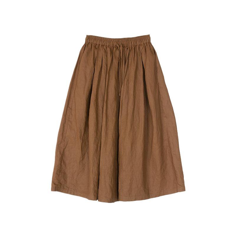 Women's Retro Cotton-Linen Elastic Waist Pleated Skirt - Summer 2023