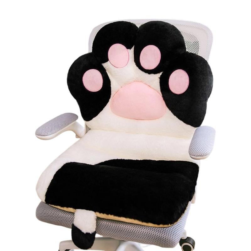 Backrest Cushion With Furry Fabric For Long Sitting Hours Office Study Cats Paws Design PP Cotton Filling Seat Pillow