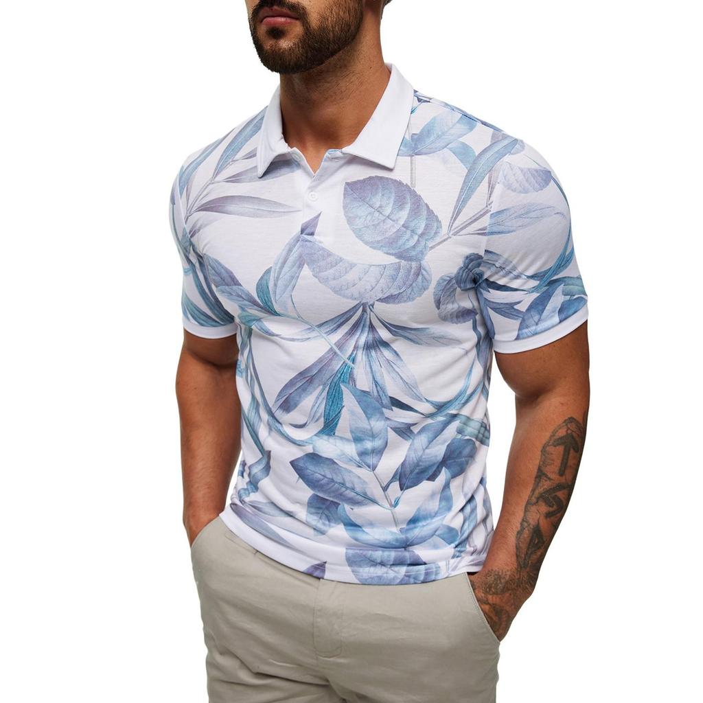 Digital 3D Printed Men'S Polo Shirt Men'S Casual Splicing Color Short Sleeve Shirt