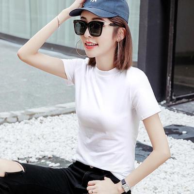 Damen Slim Einfarbig Halbhoher Kragen T-Shirt - Reine Baumwolle Kurzarm Sommer 2020