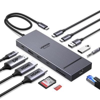 UGREEN Revodok Pro Triple 4K Docking 2x10Gbps USB 2x5Gbps USB 100W PD Fast 1000Mbps USBC Hub for Etc 12-in-1 Station, 2HDMI+DP, C, A, Charging,