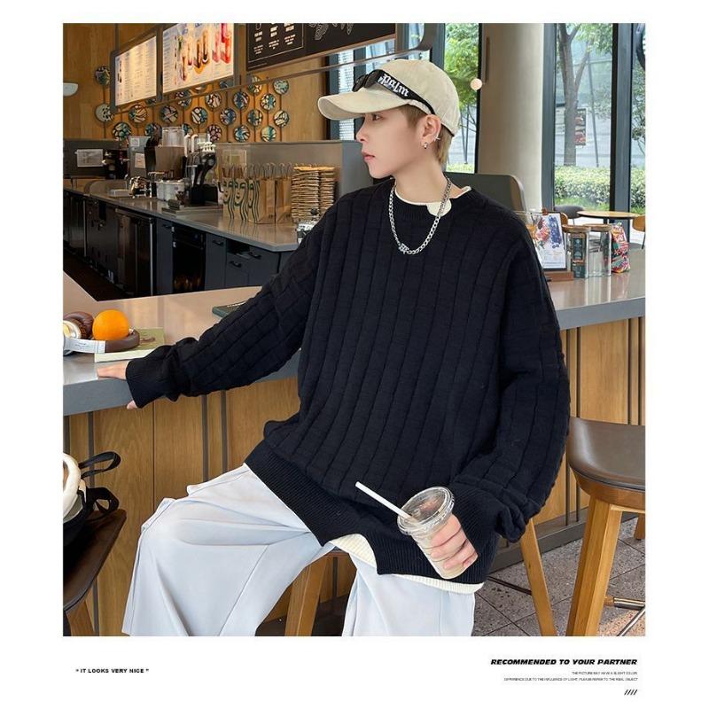 Fake Two-piece Autumn and Winter Teen Couple's Sweater Men's Loose Hong Kong Style Knitted Base Layer