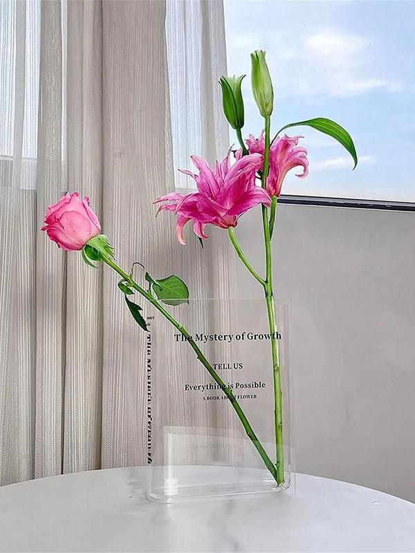 Clear Book Shaped Vase Clear Acrylic Vase Cultural Flavor Decor Acrylic Vase Clear Flower Arrangement Vase Modern Home Decor