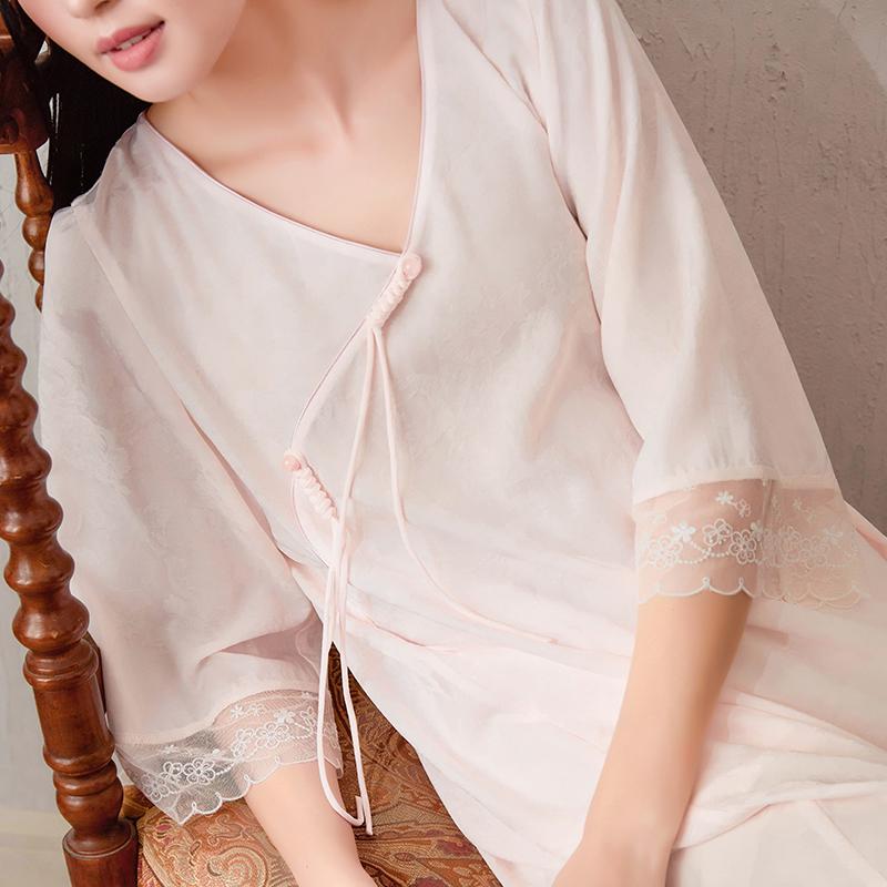 CHELNLSEEY Solid Color V-Neck Mid-Length Five-Quarter Sleeve Nightgown Women nightgown 24972