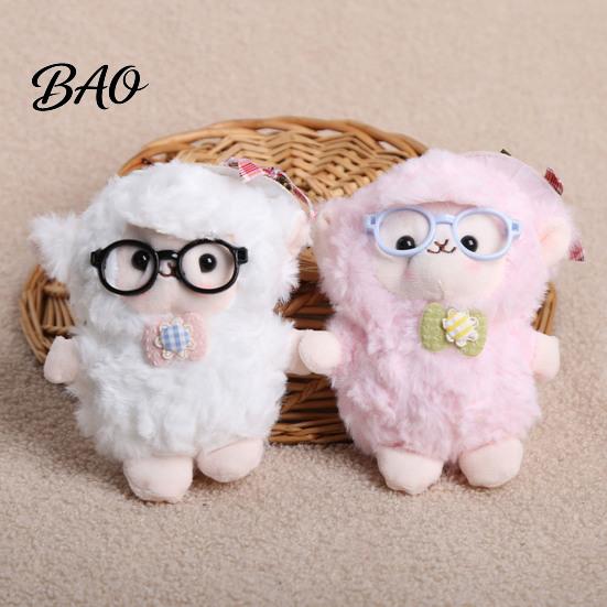 Fashionable Purse Charm Plush Sheep Doll Pendant for Bags And Keys, Soft Curly Stuffed Animal Keychain Kawaii Accessory with Bow Glasses Accessories,