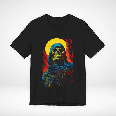 Vintage-Stil Dunkle Fantasy Totenkopf Sensenmann Grafik T-Shirt Gothic Streetwear Shirt