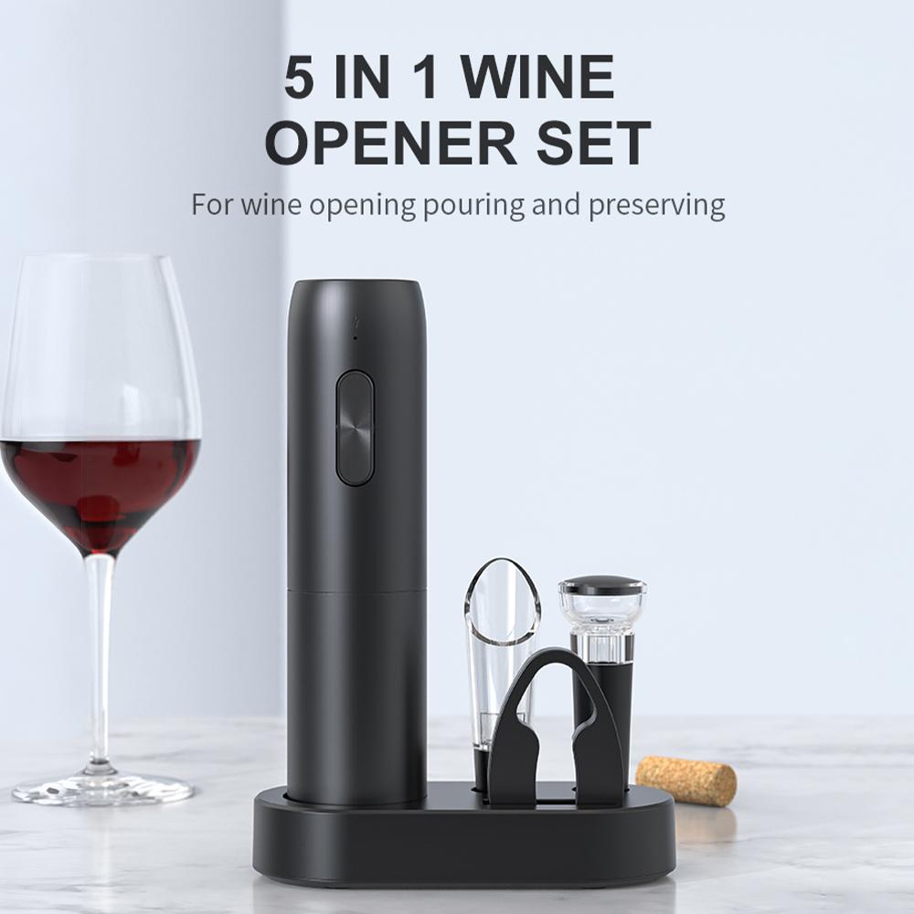 

Electric Wine Opener Set Type-C Rechargble Automatic Electric Wine Bottle Opener with Pourer / Foil Cutter / Vacuum Preservation Stopper / Charging Ba