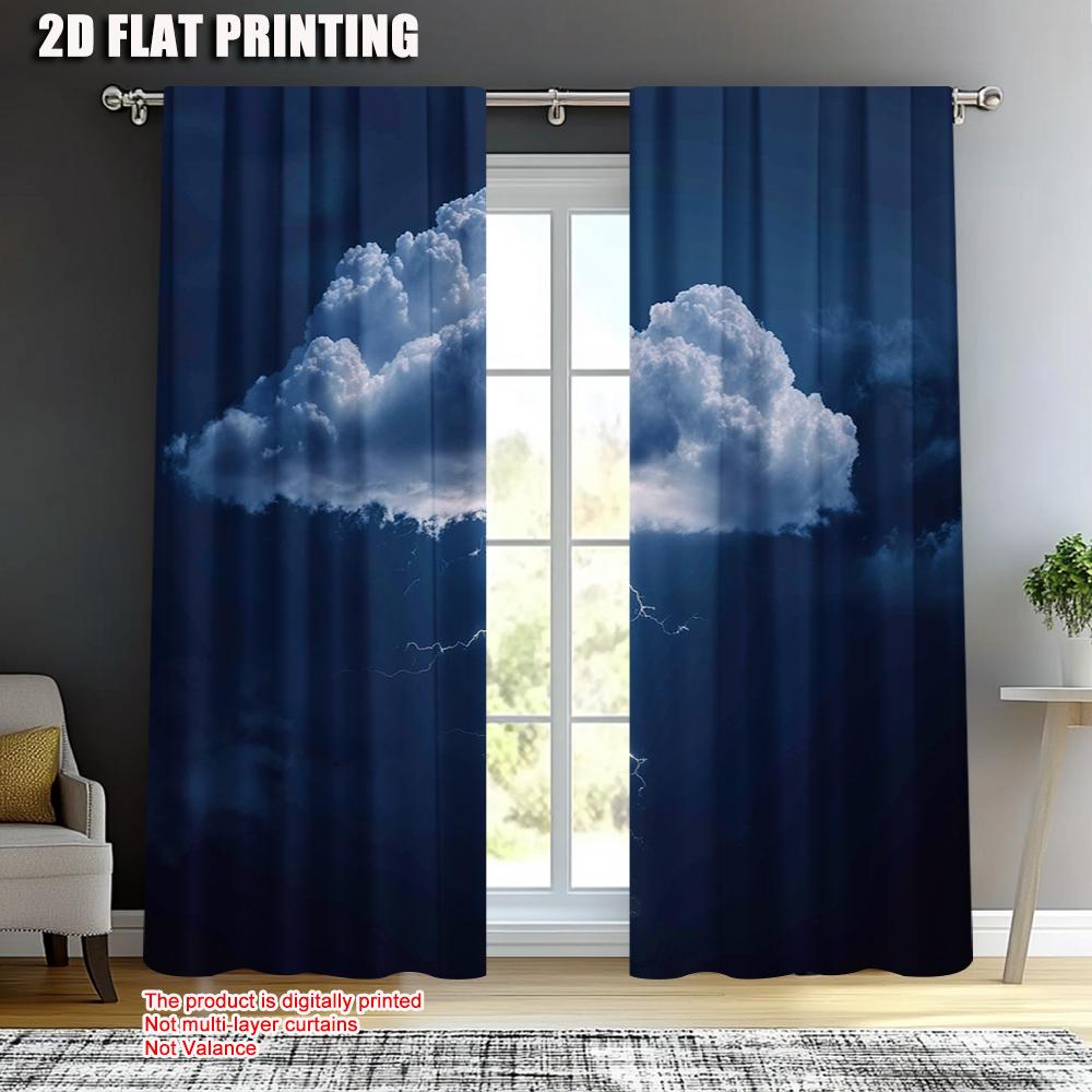 2pc,  Curtains Storm And Thunder Machine Washable Fabric,Without Electricity Spring Party & Holiday Decor Applies To Bedroom and