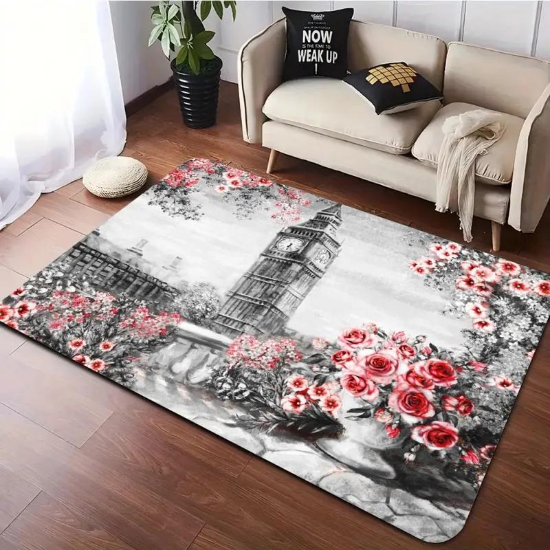 Eiffel Tower Paris Rug for Living Room Area Rug Watercolor Frech Style City of Love Couple Bedroom Doormat Women Non-Slip Carpet
