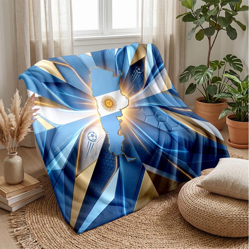 Argentina Football Printed Flannel Blanket Skin Friendly Warm Decorative Throw for Indoor Couch Bed Daily Use