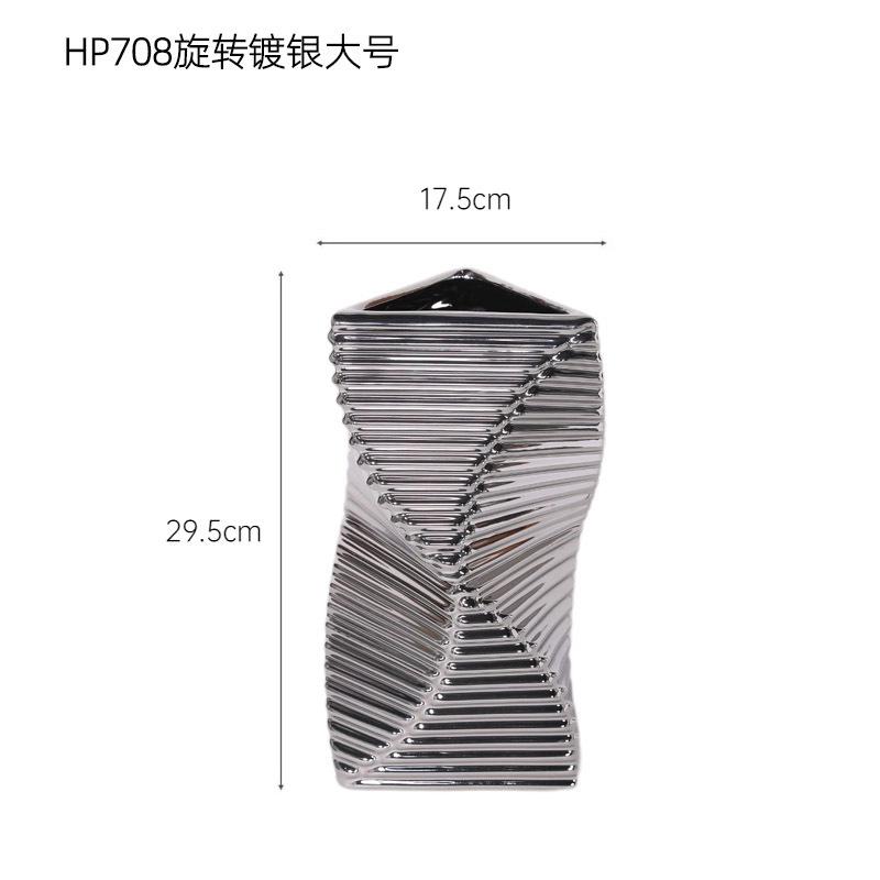 Silber Geometrische Keramikvase Gestreifte Treppe Blumenvase Florale Accessoires Blumentopf Heimdekorationszubehör Vasen