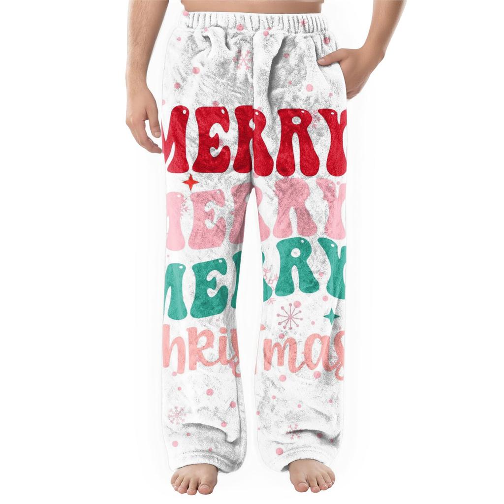 Men's Flannel Pocket Casual Pants, Printed Pocket Casual Pants, Home Sleeping Pants