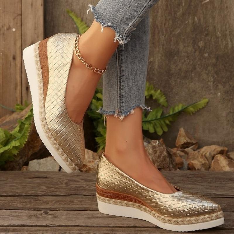 Large size new woven hemp rope sponge cake bottom shallow mouth breathable pointed women's single shoes
