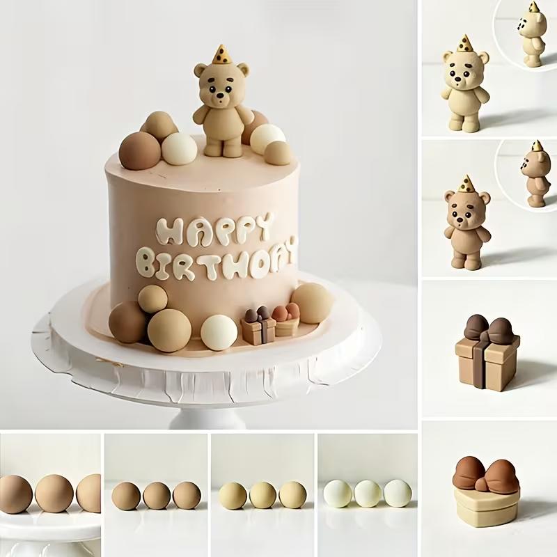 Décorations de Gâteau Ours Mignon Ours en Peluche Marron Topper pour Gâteau pour Enfants Garçon Fille Fête d'Anniversaire 1ère Décoration Mariage Douche de Bébé Fournitures