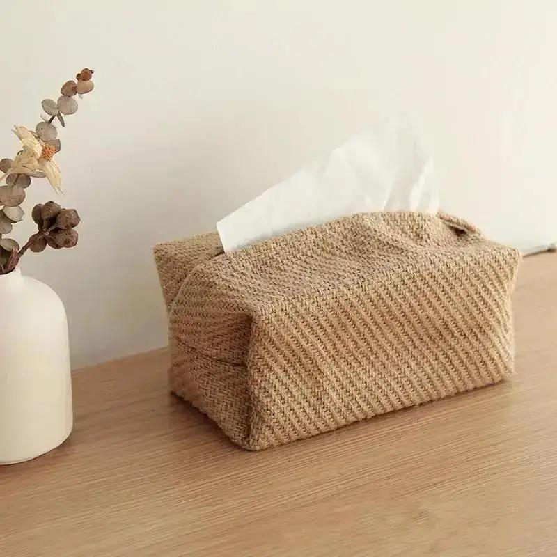 Creative Home Living Room Dining Table Tissue Boxes Cotton Linen Cloth Art Tissue Box Simple Paper Box Storage Bag Home Supplies