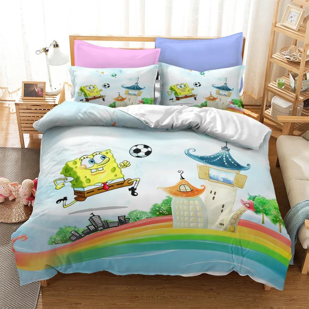 

New 3d Cartoon SpongeBob SquarePants Duvet Cover Pillowcases Twin Full Queen King Size Bedding Set Soft Bed Linens Bedclothes 135x200cm