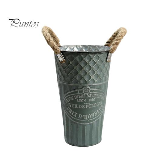 Retro Style Metal Flower Pot Vintage Buckets, Rustic Vases with Handles, Floral Containers, Wide Balcony Arrangement Holder Mouth Plant Display