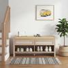Boho Shoe Bench with 2 Rattan Drawers, Shoe Storage Bench with Cushioned Seat and Open Shelf Oak Wood Effect