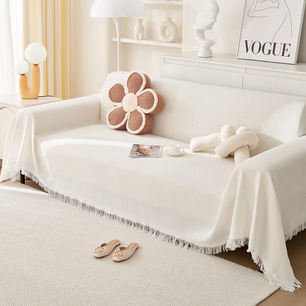 Universal Cream Sofa Cover Full Coverage Stretchable Slipcovers Cotton Gauze Couch Blanket for All Season Home Decor