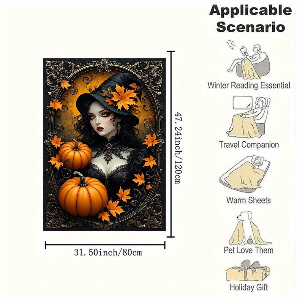 Halloween Witch Framed Art PrintBlanket Flannel Throw Blanket for Sofa, Bed, Travel, Camping, Office, Couch, Chair