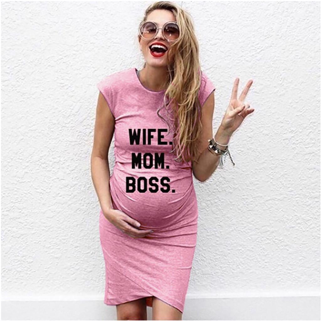 

Женское платье для беременных с коротким рукавом, однотонная юбка с принтом S розовый