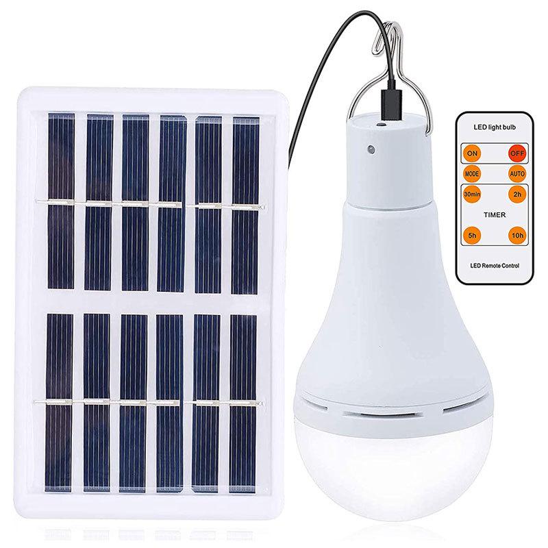 9W Solar USB Rechargeable Light Bulb with 3-Level Dimming, Timer, and Emergency Night Light