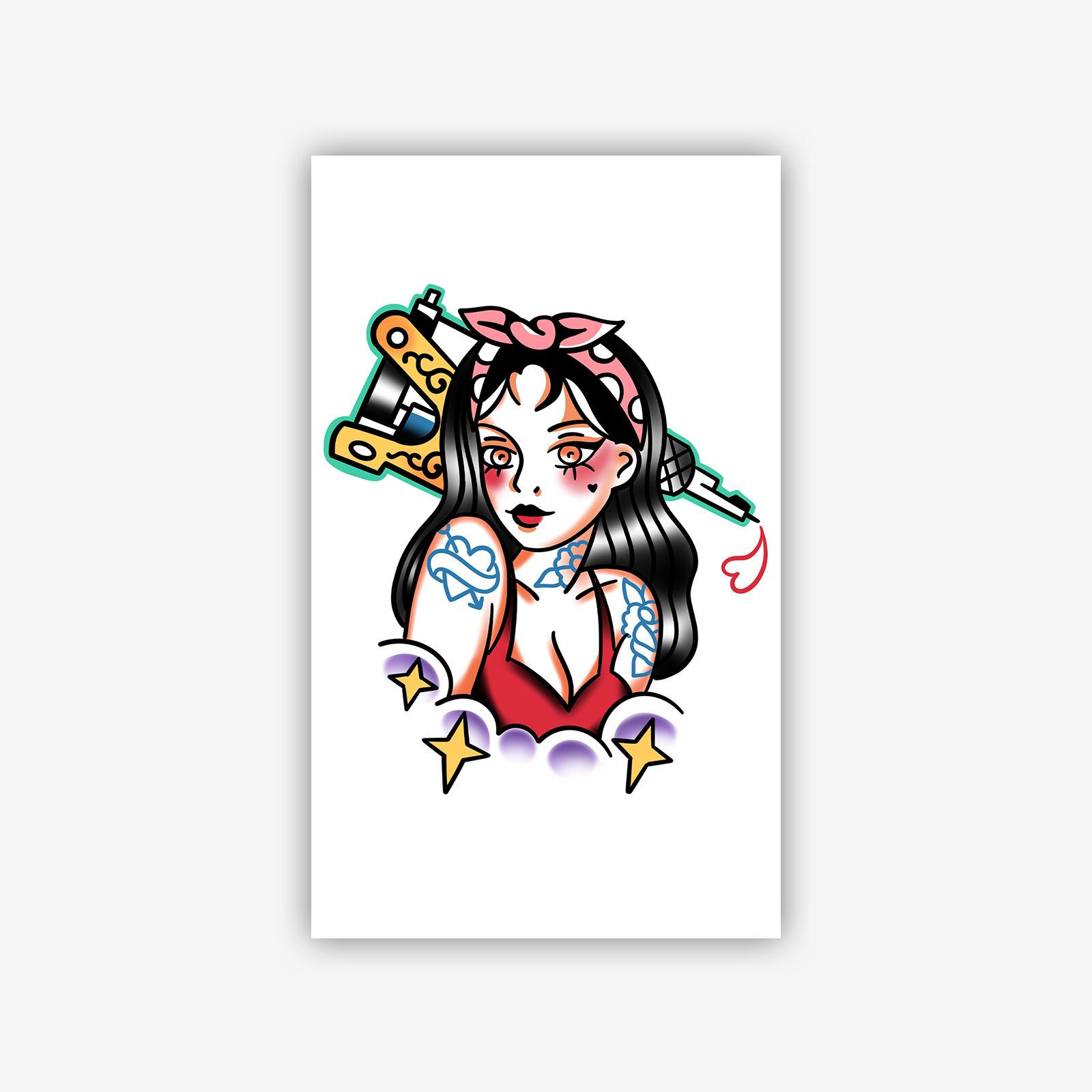 

Retro Pictorial Style Tattoo Sticker Female Waterproof Long-Lasting Simulation Tattoo Machine Love Personality Sticker 11*18CM