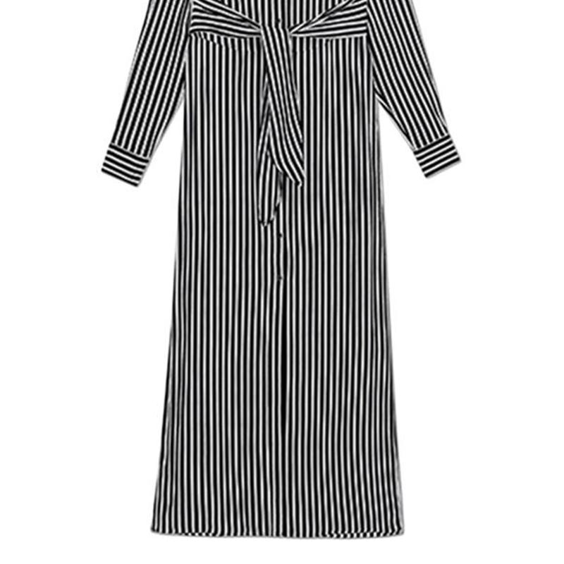 Michael Kors FW23 Striped Print Split Hem Shirt Dress Women Dresses Black MF381Z1AR3-001
