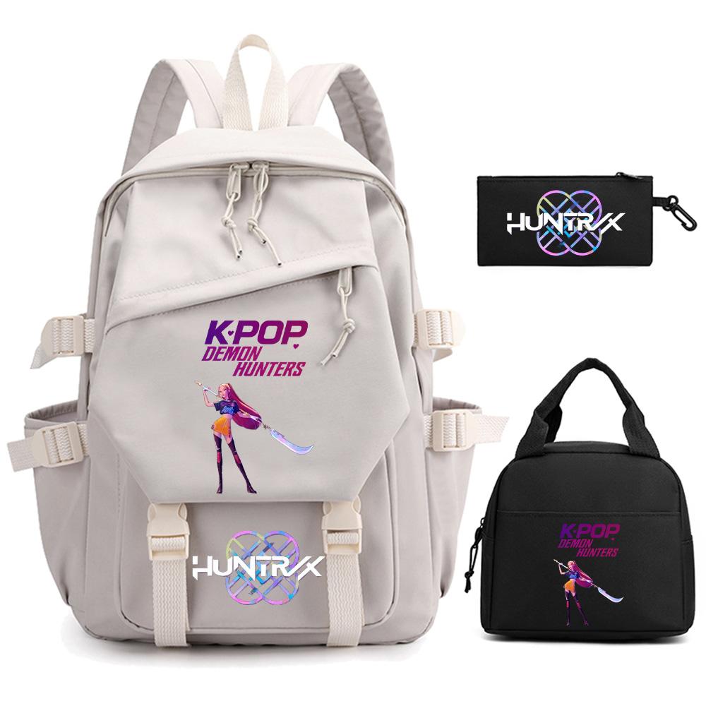3 Stück/Set Cartoon Kpop Dämonenjäger Bedruckter Rucksack für Teenager Junge Mädchen Kinder Große Kapazität Schultasche Studenten-Buchtasche Damen Reisetasche Mochila