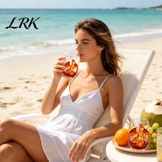 Küstendesign Tumbler Handgefertigter Glasbecher, Einzigartiger Aufdruck mit Meerestier-Motiv für Eiskaffee Cocktails Bar Tumbler, Dekorative Glasware Nautisch