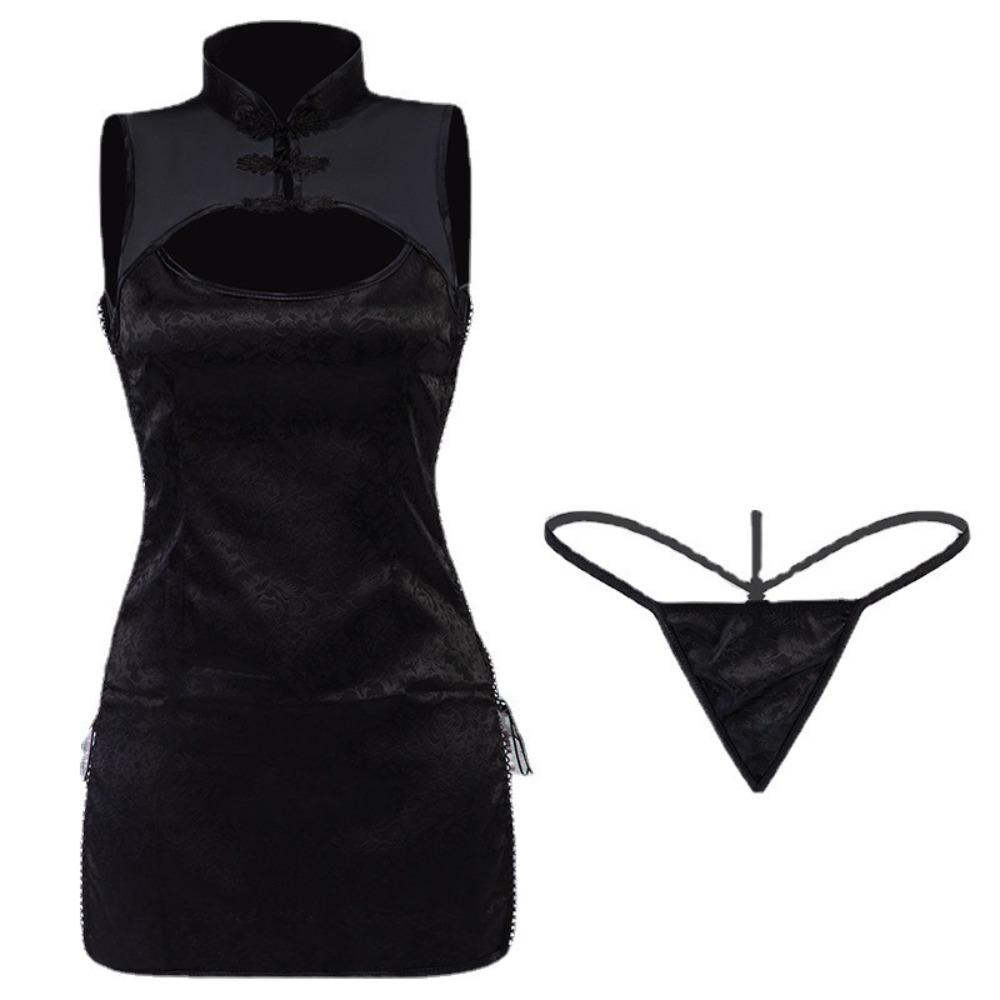 Sexy Cheongsam Retro Sexy Underwear Uniform Temptation Perspective Slim Side Open Straps Passion Suit Hair